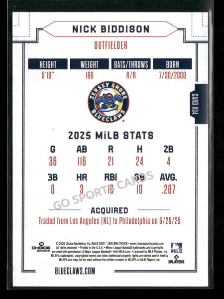 2026 Jersey Shore BlueClaws Nick Biddison