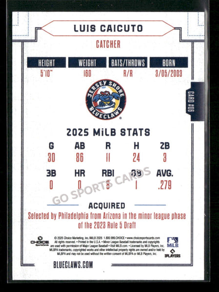 2026 Jersey Shore BlueClaws Luis Caicuto