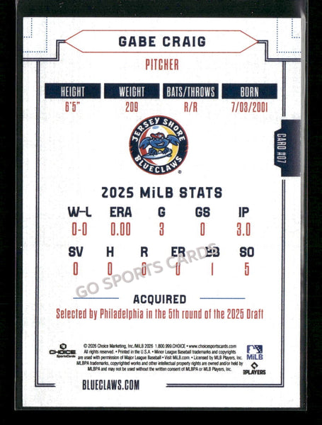 2026 Jersey Shore BlueClaws Gabe Craig