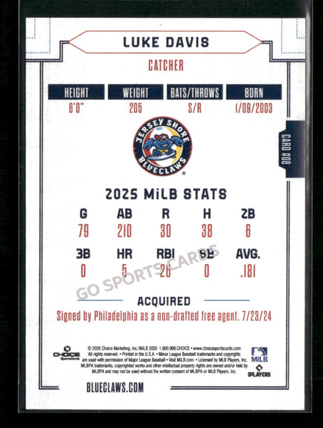 2026 Jersey Shore BlueClaws Luke Davis