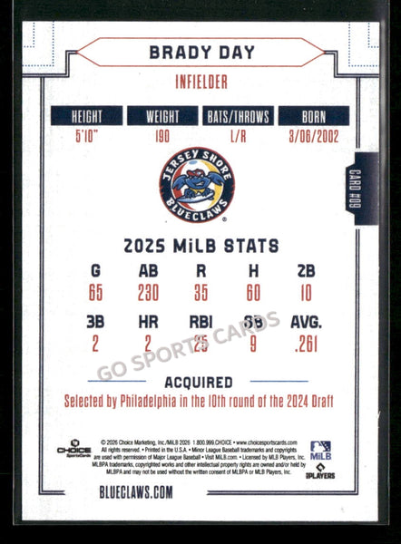 2026 Jersey Shore BlueClaws Brady Day