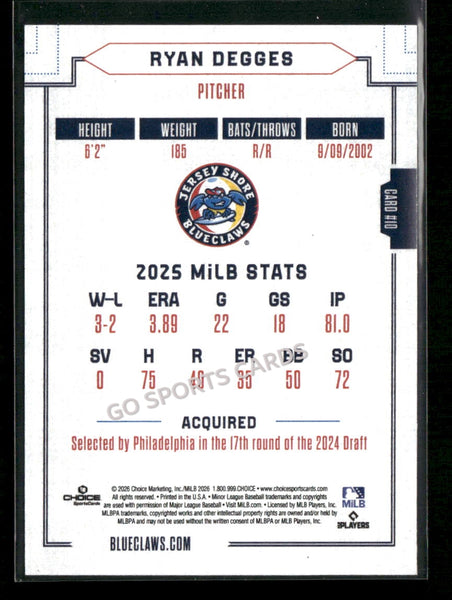 2026 Jersey Shore BlueClaws Ryan Degges