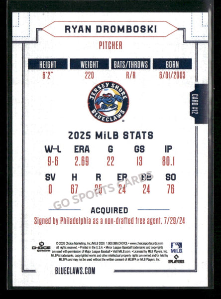 2026 Jersey Shore BlueClaws Ryan Dromboski
