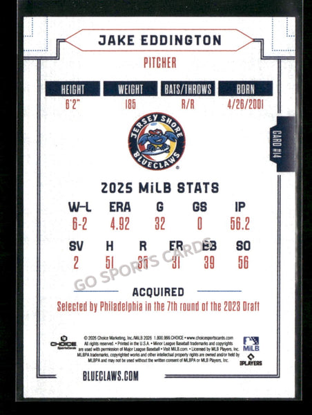 2026 Jersey Shore BlueClaws Jake Eddington