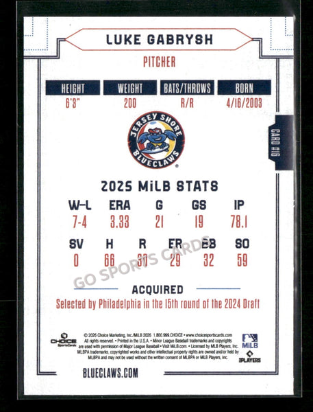 2026 Jersey Shore BlueClaws Luke Gabrysh