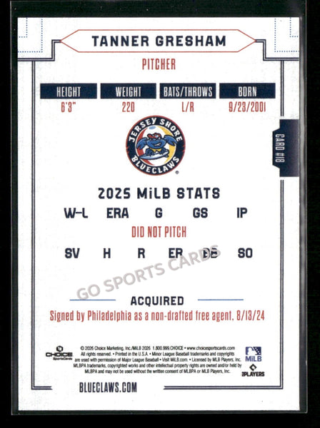 2026 Jersey Shore BlueClaws Tanner Gresham