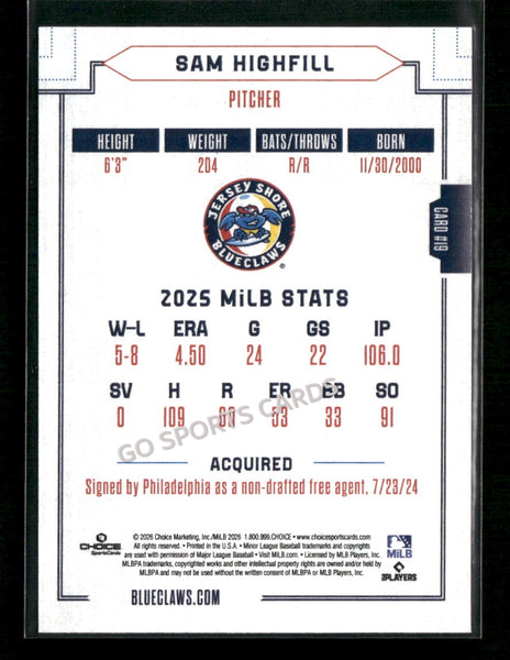 2026 Jersey Shore BlueClaws Sam Highfill