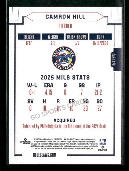 2026 Jersey Shore BlueClaws Camron Hill