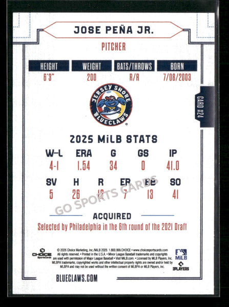 2026 Jersey Shore BlueClaws Jose Pena Jr
