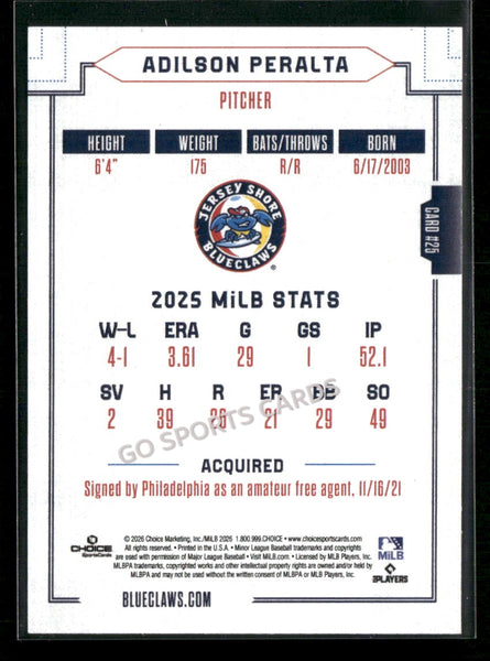 2026 Jersey Shore BlueClaws Adilson Peralta