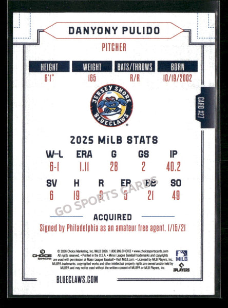 2026 Jersey Shore BlueClaws Danyony Pulido