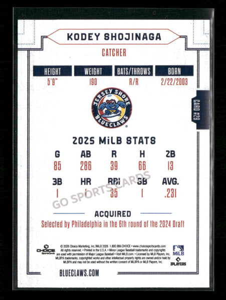 2026 Jersey Shore BlueClaws Kodey Shojinaga
