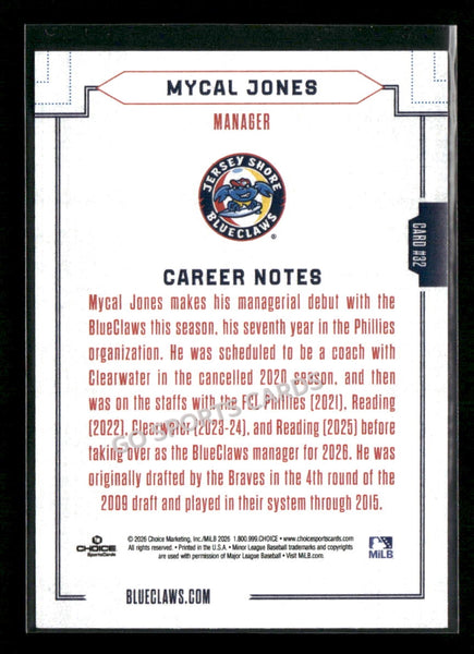 2026 Jersey Shore BlueClaws Mycal Jones