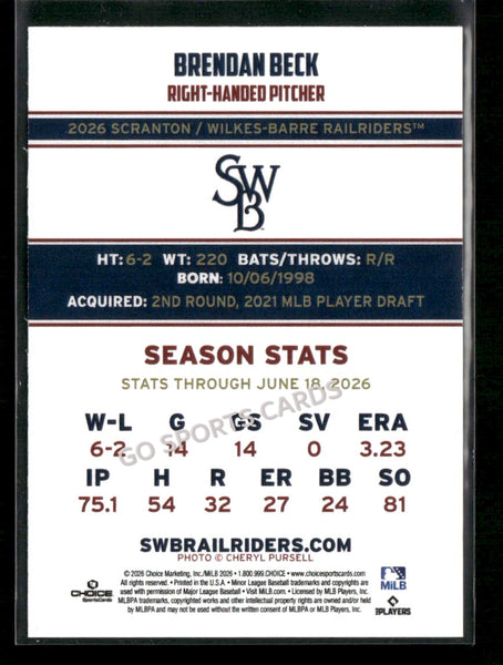 2026 Scranton Wilkes Barre RailRiders Brendan Beck