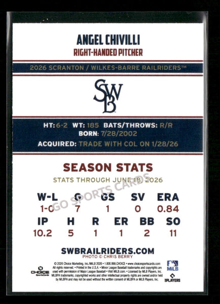 2026 Scranton Wilkes Barre RailRiders Angel Chivilli