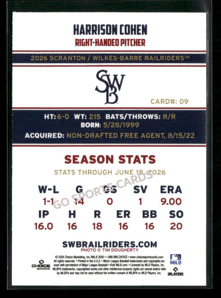 2026 Scranton Wilkes Barre RailRiders Harrison Cohen
