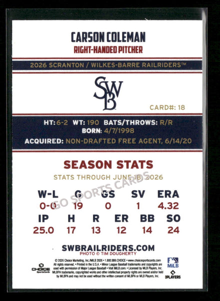 2026 Scranton Wilkes Barre RailRiders Carson Coleman