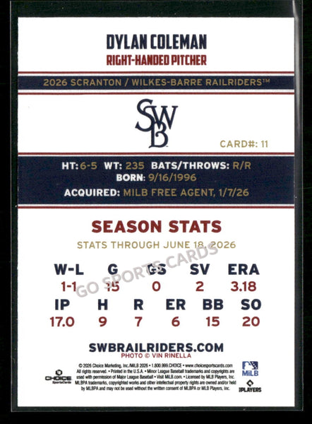 2026 Scranton Wilkes Barre RailRiders Dylan Coleman