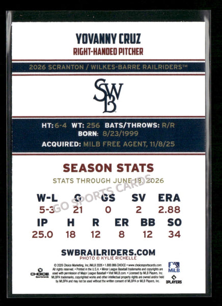 2026 Scranton Wilkes Barre RailRiders Yovanny Cruz