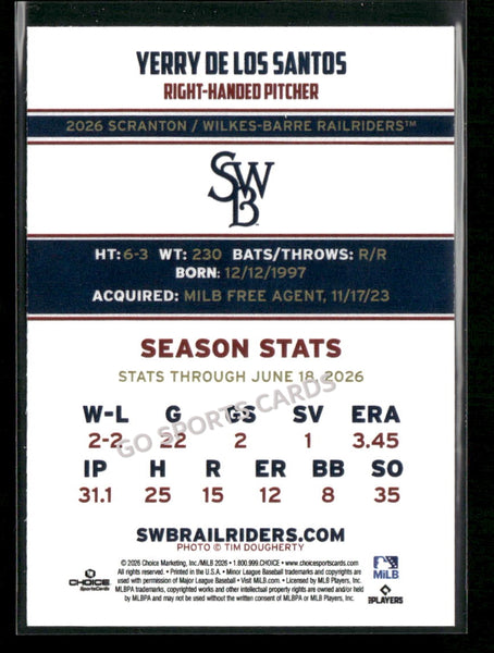 2026 Scranton Wilkes Barre RailRiders Yerry De Los Santos