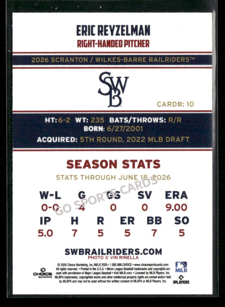 2026 Scranton Wilkes Barre RailRiders Eric Reyzelman