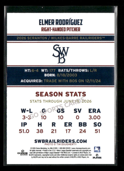 2026 Scranton Wilkes Barre RailRiders Elmer Rodriguez