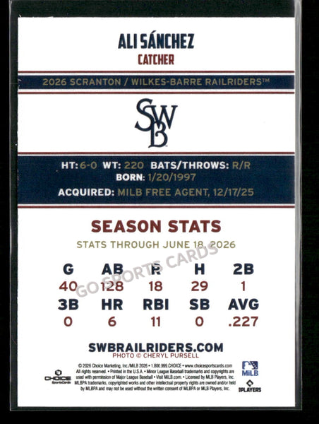 2026 Scranton Wilkes Barre RailRiders Ali Sanchez