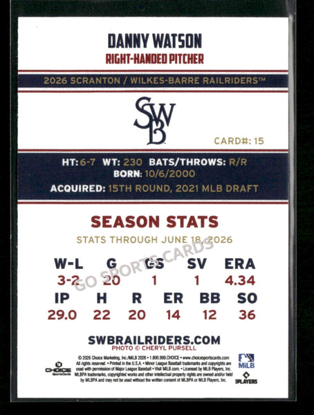 2026 Scranton Wilkes Barre RailRiders Danny Watson