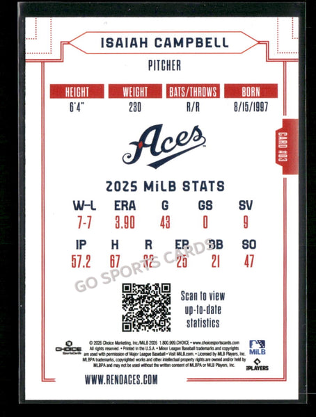 2026 Reno Aces Isaiah Campbell