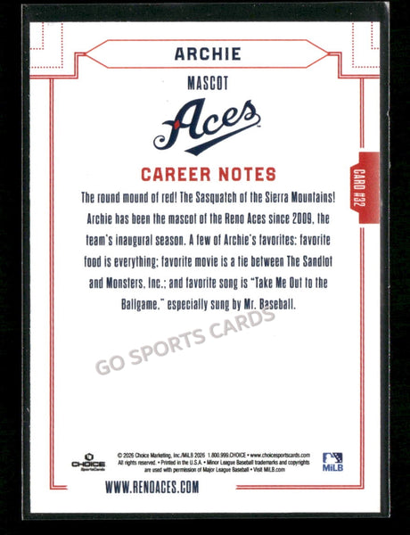 2026 Reno Aces Archie Mascot