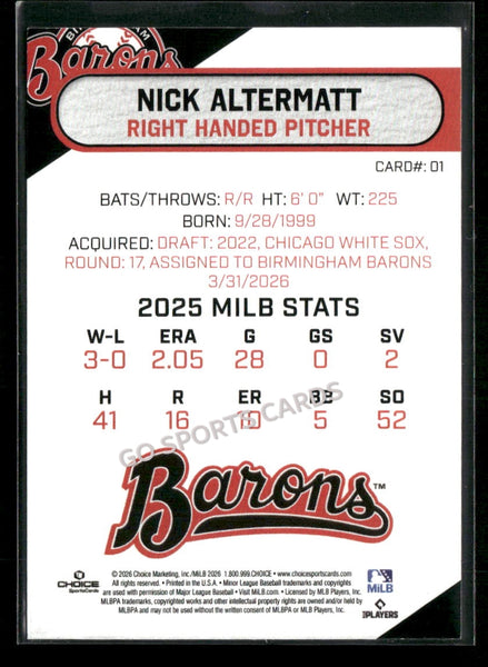 2026 Birmingham Barons Nick Altermatt