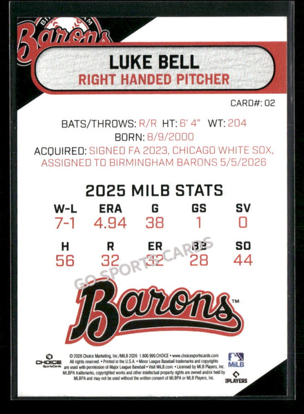 2026 Birmingham Barons Luke Bell