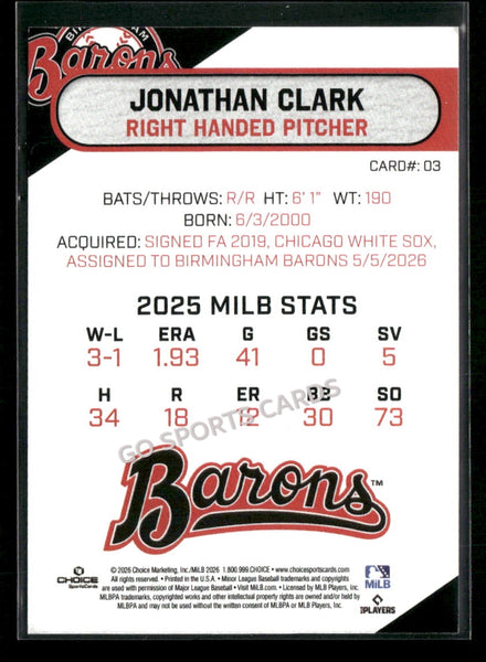 2026 Birmingham Barons Jonathan Clark