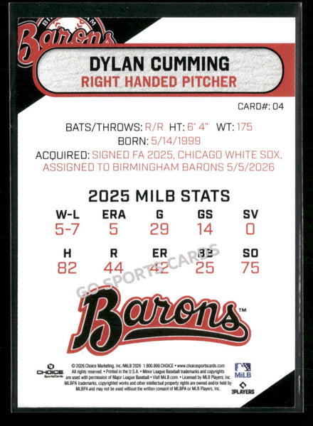 2026 Birmingham Barons Dylan Cumming