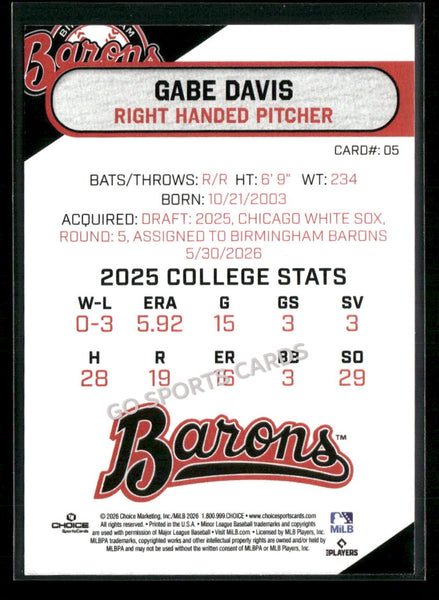 2026 Birmingham Barons Gabe Davis