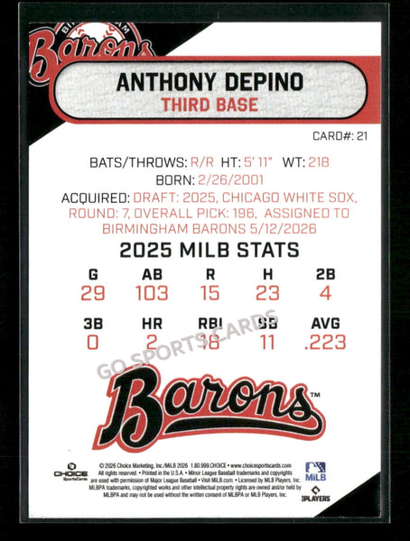 2026 Birmingham Barons Anthony Depino