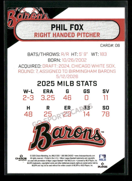 2026 Birmingham Barons Phil Fox