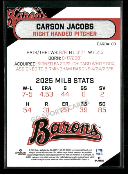 2026 Birmingham Barons Carson Jacobs