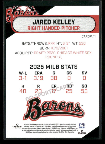 2026 Birmingham Barons Jared Kelley