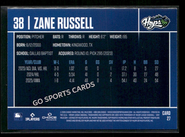 2026 Hillsboro Hops Zane Russell