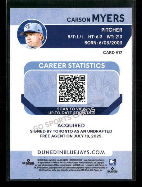 2026 Dunedin Blue Jays Carson Myers