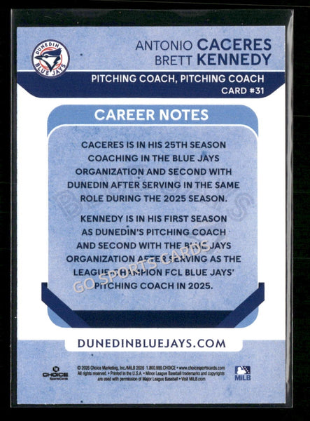 2026 Dunedin Blue Jays Antonio Caceres Brett Kennedy