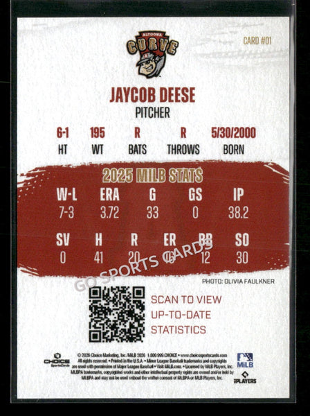 2026 Altoona Curve 2nd Jaycob Deese