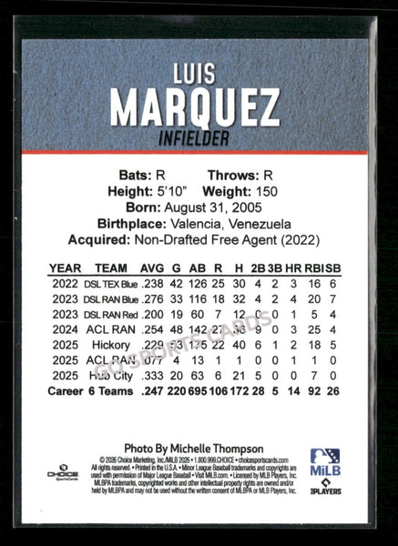 2026 Hickory Crawdads 2nd Luis Marquez