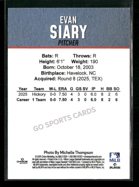 2026 Hickory Crawdads 2nd Evan Siary