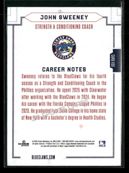 2026 Jersey Shore BlueClaws John Sweeney