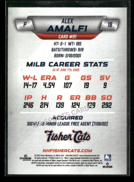 2026 New Hampshire Fisher Cats Alex Amalfi