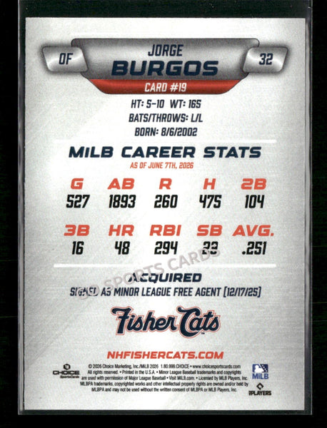 2026 New Hampshire Fisher Cats Jorge Burgos