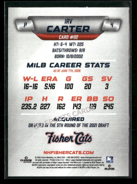 2026 New Hampshire Fisher Cats Irv Carter