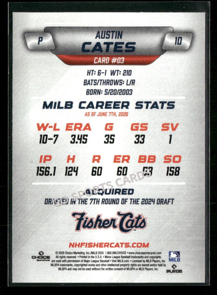 2026 New Hampshire Fisher Cats Austin Cates